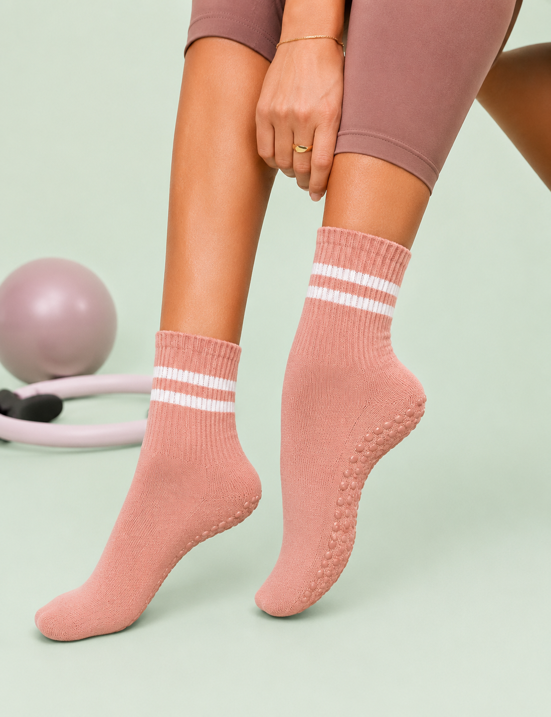 Rosewood Pink Grip Socks