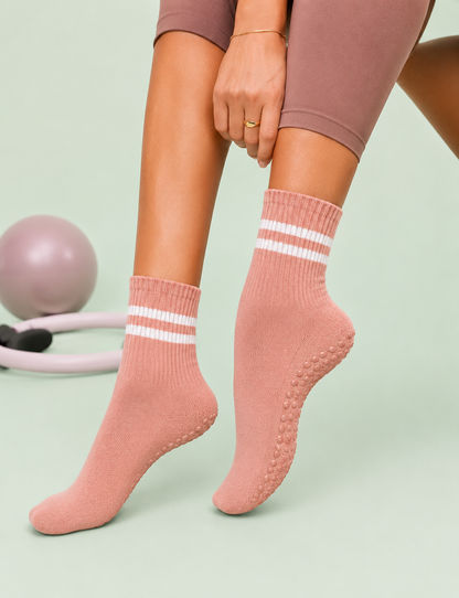 Rosewood Pink Grip Socks